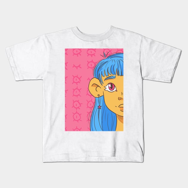 Blue haired girl Kids T-Shirt by juulsart